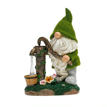 Napco Gnome with Birds and Welcome Sign Distressed Brown 13 inch Resin Stone Figurine 